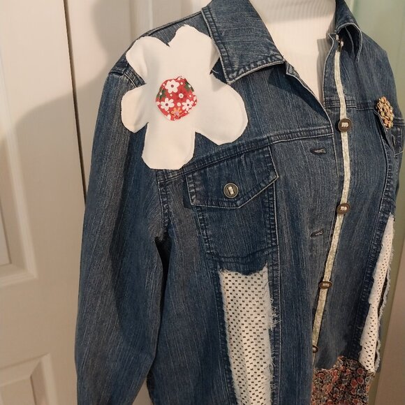 2406 Jeaniemade Size 14 Alfred Dunner Upcycled Stretch Jean Jacket - Picture 2 of 10